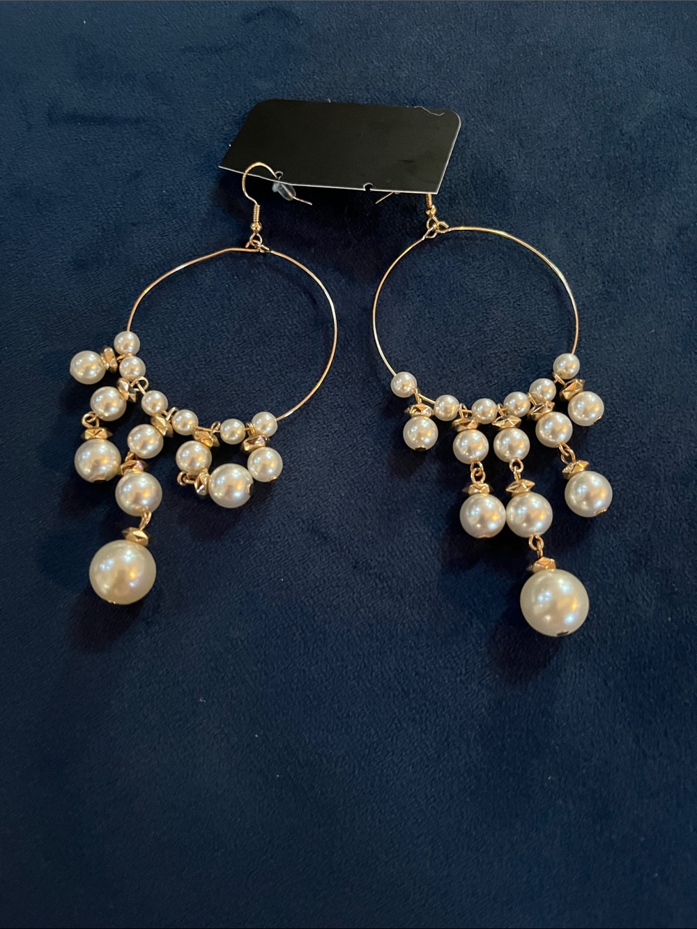 Gold Pearl Hoop Drop Earrings - Elegant Women's Jewelry - Picture 3 of 4